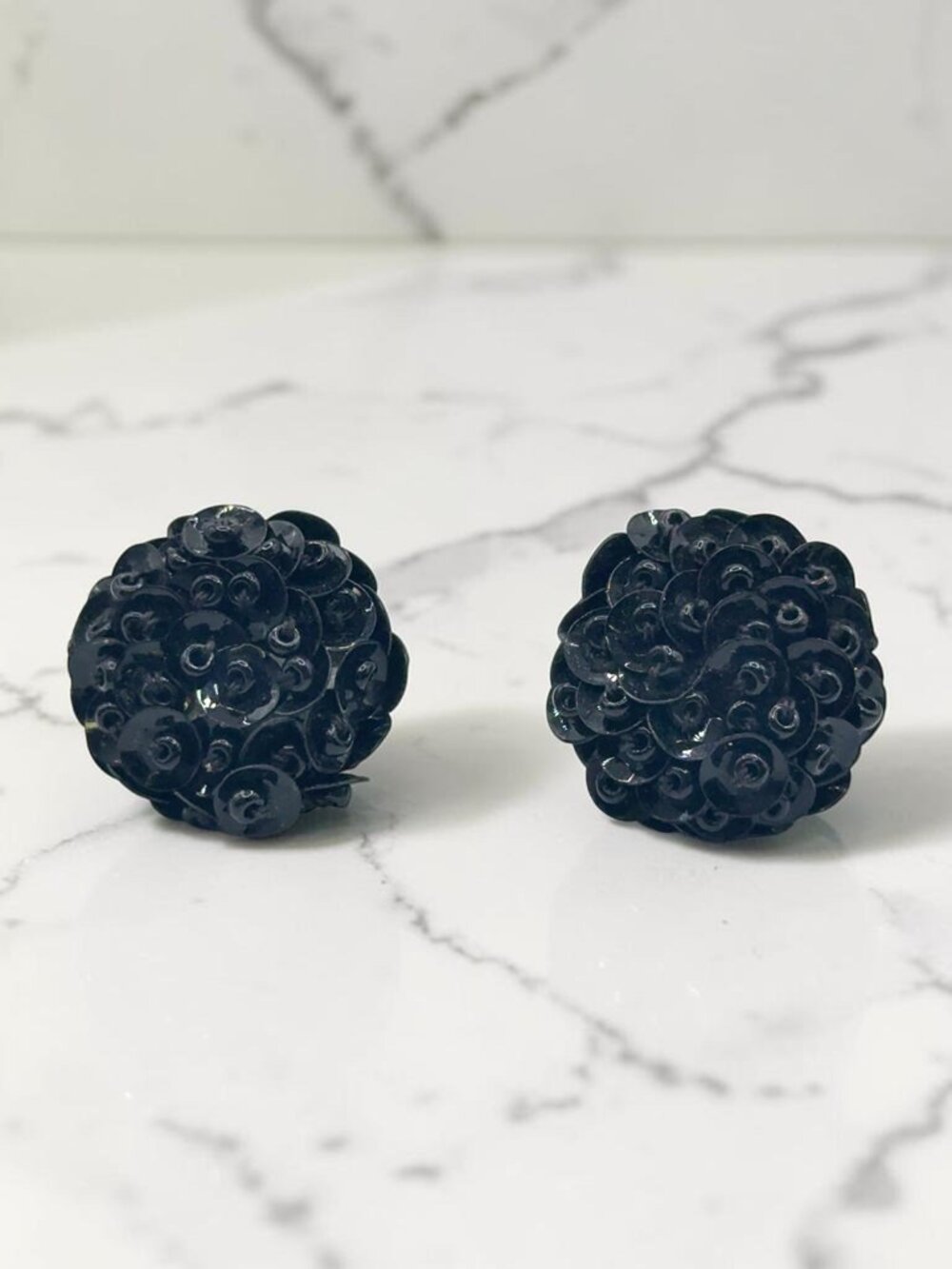 Vintage Black Sequin and Seed Bead Earrings